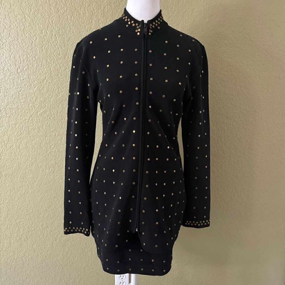 Tadashi Shoji Women's Brass Studded Suit Set Black 2 Piece Bold Office Statement